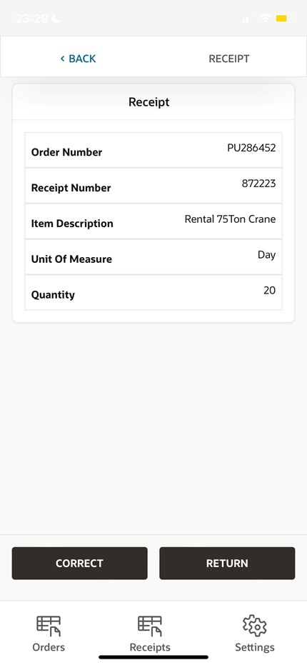 Receipt screen
